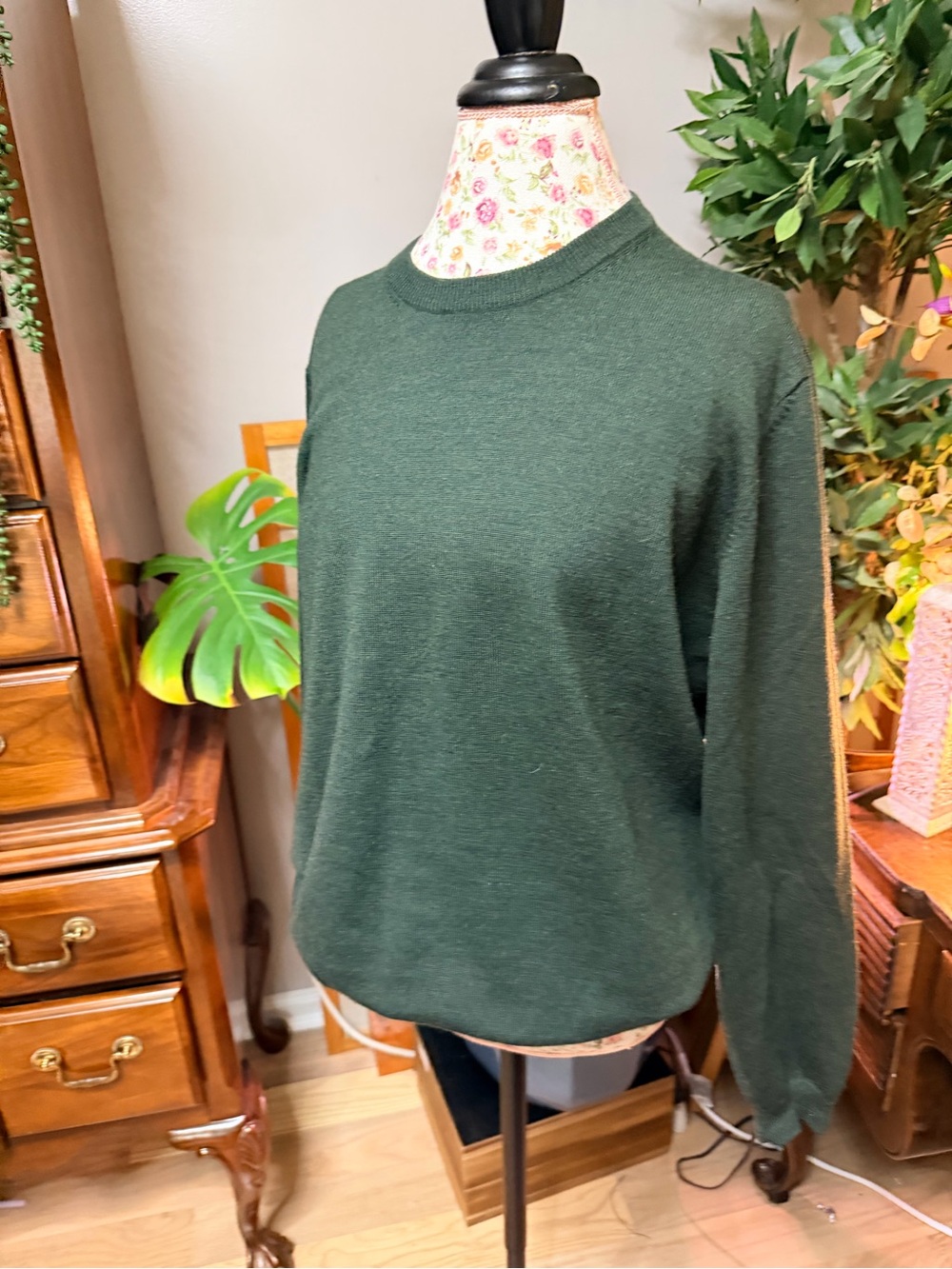 Brooks Brothers stretch Merino Wool Forest Green Men's Crewneck Sweater- L